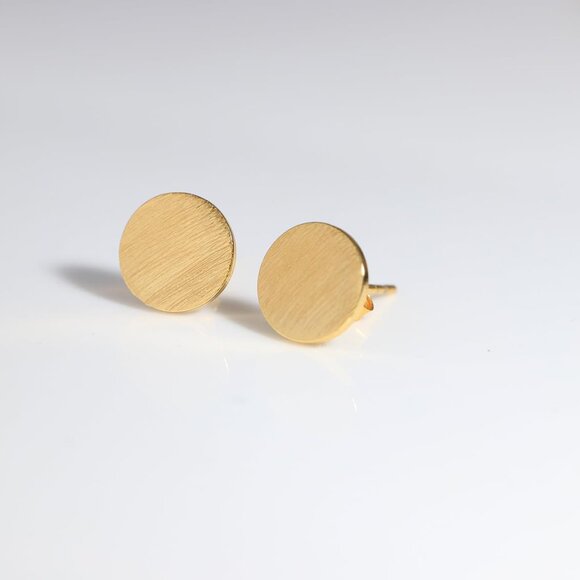 14K Gold Plated Sterling Silver Round Stud Earrings 9MM Classic Gift - Picture 5 of 5